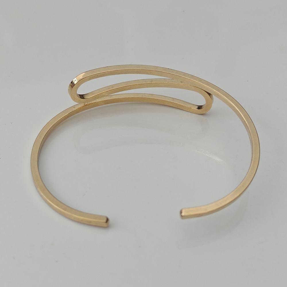 Gold Tone Minimalist Abstract Bypass Cuff Bracelet Bangle Modernist Sculptural - Picture 4 of 4
